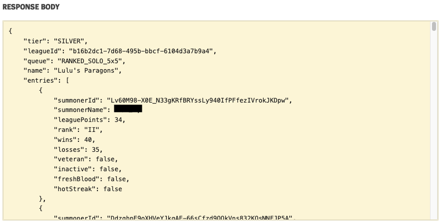 소환사의 리그 랭킹 정보